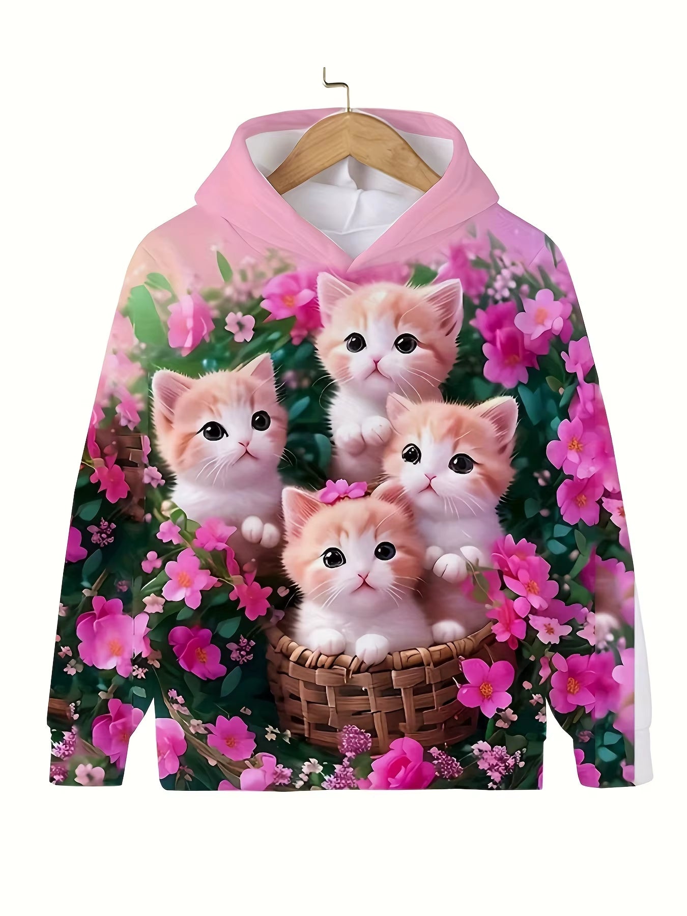 Children'S Clothing Hoodies Girls Clothes Long Sleeve Cute Cat Print Casual Kid Summer Autumn Clothes Kids Clothes Outdoor Tops