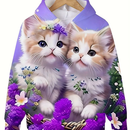 Children'S Clothing Hoodies Girls Clothes Long Sleeve Cute Cat Print Casual Kid Summer Autumn Clothes Kids Clothes Outdoor Tops