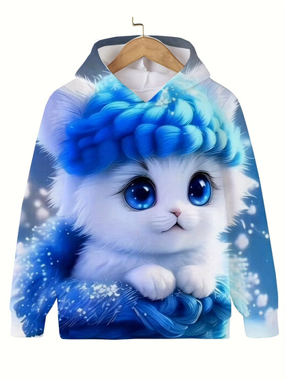 Children'S Clothing Hoodies Girls Clothes Long Sleeve Cute Cat Print Casual Kid Summer Autumn Clothes Kids Clothes Outdoor Tops