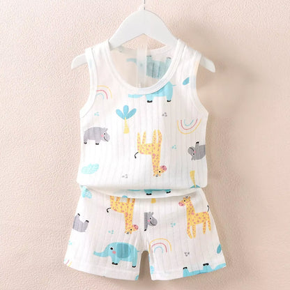 Mother Kids Clothes Baby Cotton Print Children'S Clothing T-Shirt Vest Tops Shorts Sets Boys Girls Cute Breathable Summer