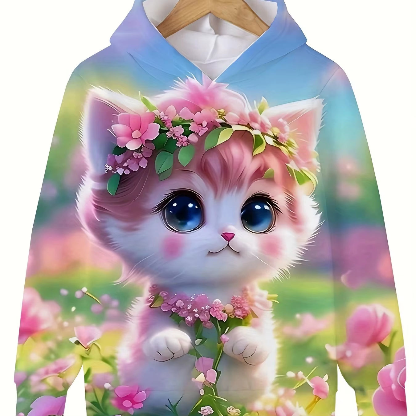 Children'S Clothing Hoodies Girls Clothes Long Sleeve Cute Cat Print Casual Kid Summer Autumn Clothes Kids Clothes Outdoor Tops