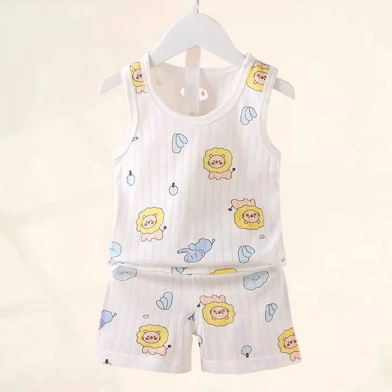 Mother Kids Clothes Baby Cotton Print Children'S Clothing T-Shirt Vest Tops Shorts Sets Boys Girls Cute Breathable Summer