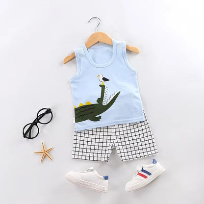 Mother Kids Clothes Baby Cotton Print Children'S Clothing T-Shirt Vest Tops Shorts Sets Boys Girls Cute Breathable Summer