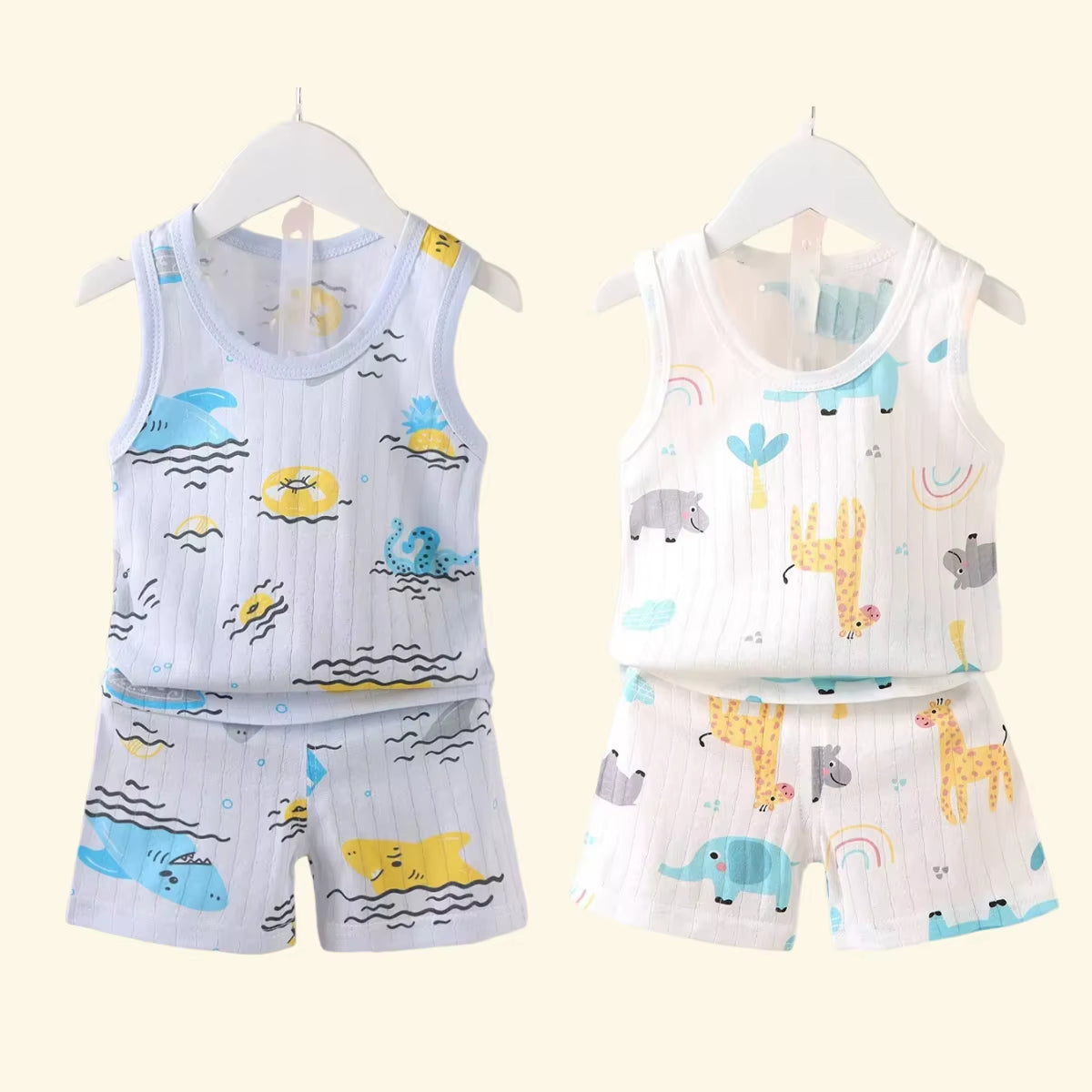 Mother Kids Clothes Baby Cotton Print Children'S Clothing T-Shirt Vest Tops Shorts Sets Boys Girls Cute Breathable Summer