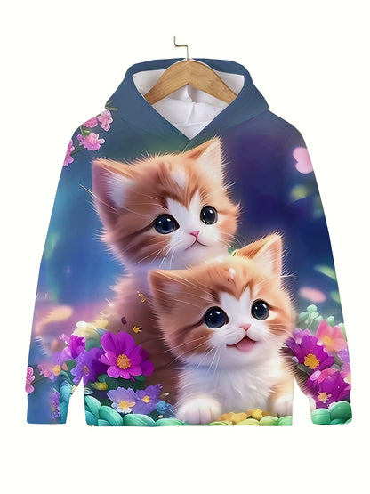 Children'S Clothing Hoodies Girls Clothes Long Sleeve Cute Cat Print Casual Kid Summer Autumn Clothes Kids Clothes Outdoor Tops