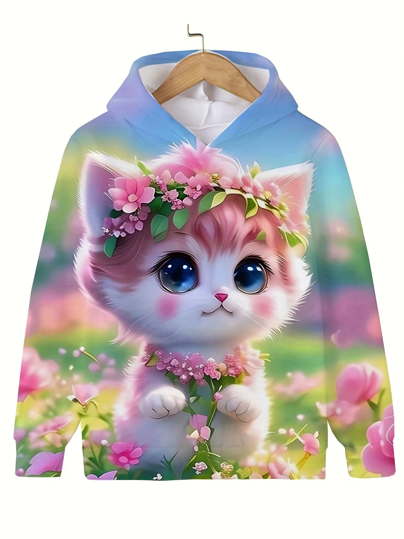 Children'S Clothing Hoodies Girls Clothes Long Sleeve Cute Cat Print Casual Kid Summer Autumn Clothes Kids Clothes Outdoor Tops