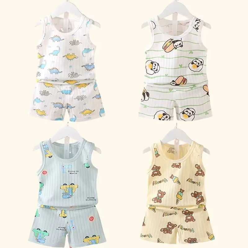 Mother Kids Clothes Baby Cotton Print Children'S Clothing T-Shirt Vest Tops Shorts Sets Boys Girls Cute Breathable Summer