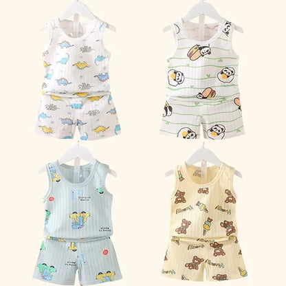 Mother Kids Clothes Baby Cotton Print Children'S Clothing T-Shirt Vest Tops Shorts Sets Boys Girls Cute Breathable Summer