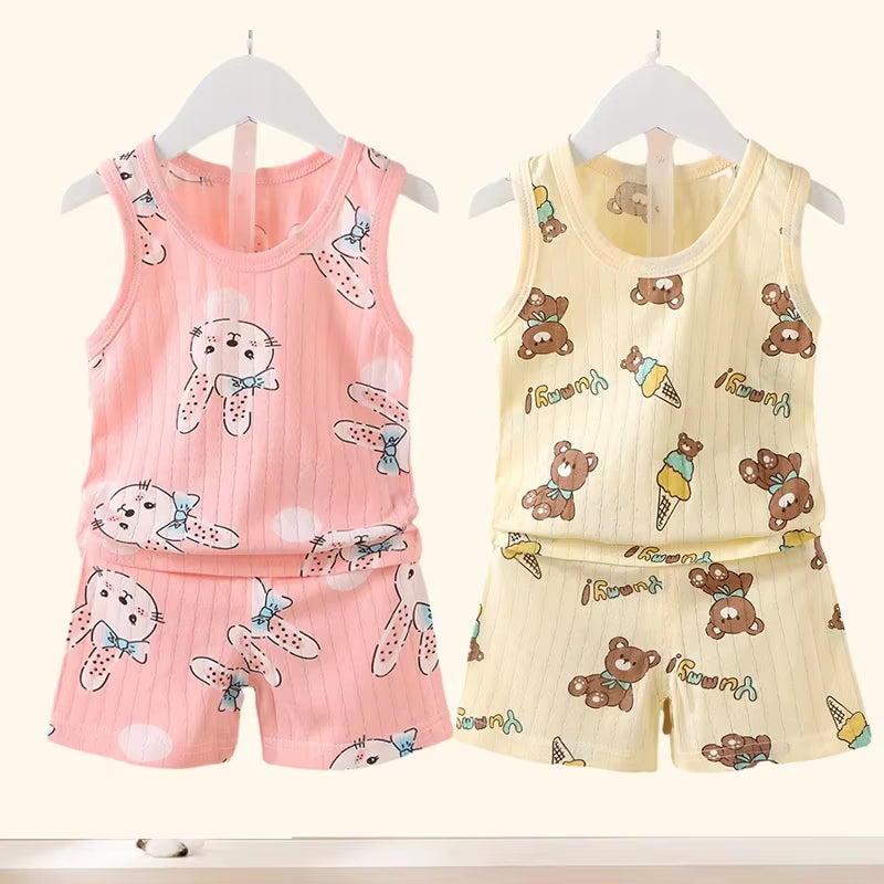 Mother Kids Clothes Baby Cotton Print Children'S Clothing T-Shirt Vest Tops Shorts Sets Boys Girls Cute Breathable Summer