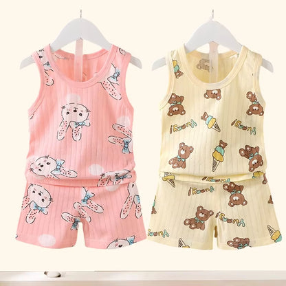 Mother Kids Clothes Baby Cotton Print Children'S Clothing T-Shirt Vest Tops Shorts Sets Boys Girls Cute Breathable Summer