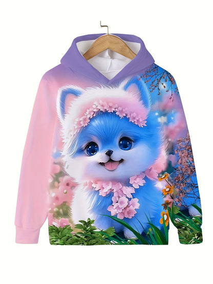 Children'S Clothing Hoodies Girls Clothes Long Sleeve Cute Cat Print Casual Kid Summer Autumn Clothes Kids Clothes Outdoor Tops