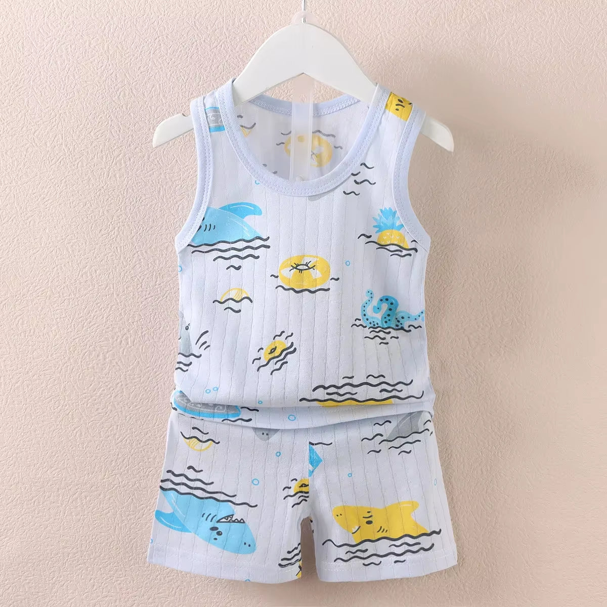 Mother Kids Clothes Baby Cotton Print Children'S Clothing T-Shirt Vest Tops Shorts Sets Boys Girls Cute Breathable Summer
