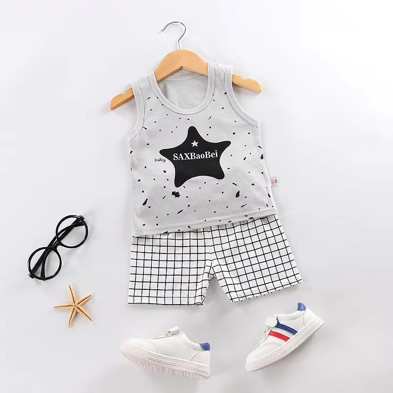 Mother Kids Clothes Baby Cotton Print Children'S Clothing T-Shirt Vest Tops Shorts Sets Boys Girls Cute Breathable Summer