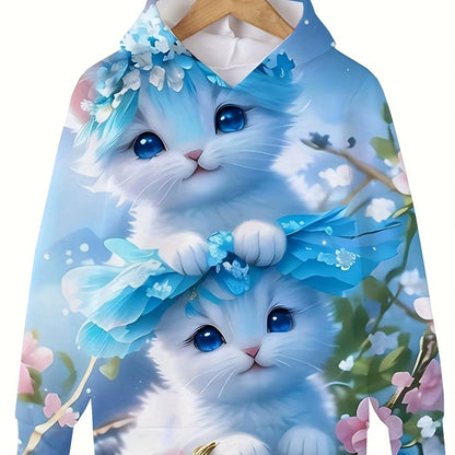 Children'S Clothing Hoodies Girls Clothes Long Sleeve Cute Cat Print Casual Kid Summer Autumn Clothes Kids Clothes Outdoor Tops