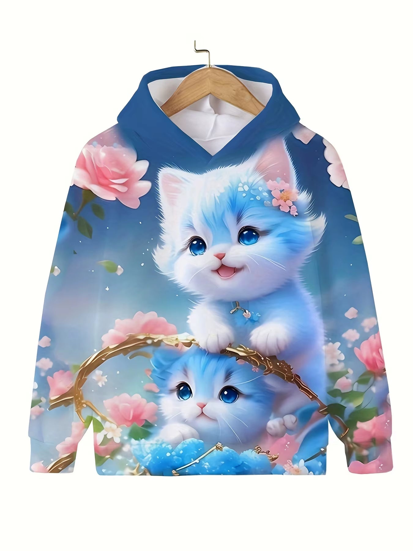 Children'S Clothing Hoodies Girls Clothes Long Sleeve Cute Cat Print Casual Kid Summer Autumn Clothes Kids Clothes Outdoor Tops