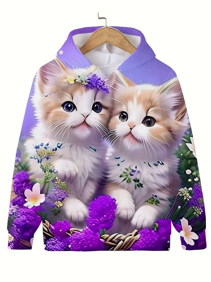 Children'S Clothing Hoodies Girls Clothes Long Sleeve Cute Cat Print Casual Kid Summer Autumn Clothes Kids Clothes Outdoor Tops