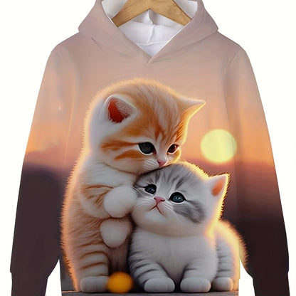 Children'S Clothing Hoodies Girls Clothes Long Sleeve Cute Cat Print Casual Kid Summer Autumn Clothes Kids Clothes Outdoor Tops