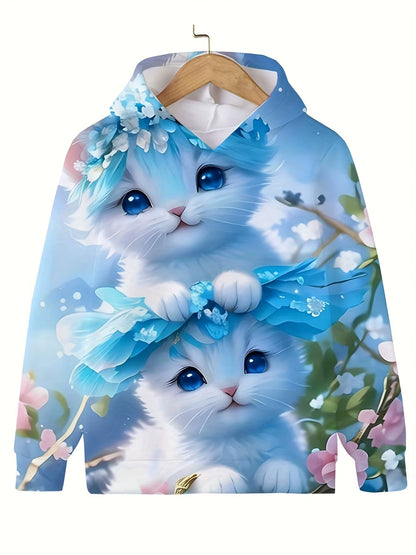 Children'S Clothing Hoodies Girls Clothes Long Sleeve Cute Cat Print Casual Kid Summer Autumn Clothes Kids Clothes Outdoor Tops
